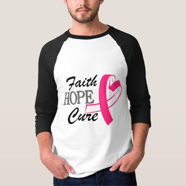 Faith Hope Cure Pink Ribbon Breast Cancer Awarenes T-Shirt (Front)