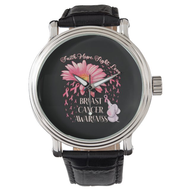 Faith Hope Fight Love Elephant Breast Cancer Watch (Front)