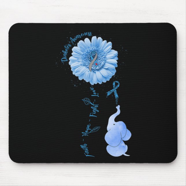 Faith Hope Fight Love Elephant Sunflower Diabetes  Mouse Pad (Front)
