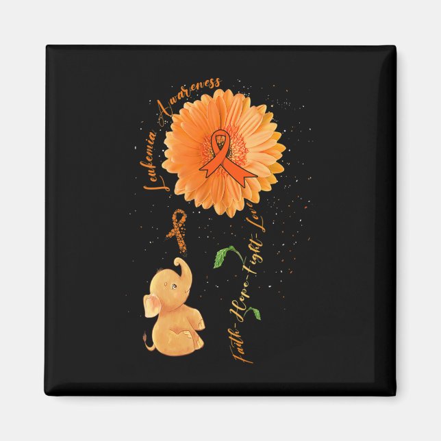 Faith Hope Fight Love Elephant Sunflower Leukaemia Magnet (Front)