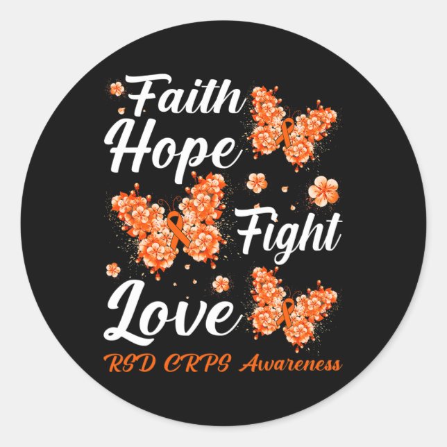 Faith Hope Fight Love RSD CRPS Awareness Butterfly Classic Round Sticker (Front)