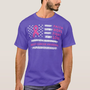 Faith Hope Fight Love US Flag Awareness Pink Ribbo T-Shirt