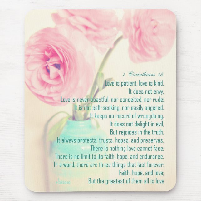 faith hope love 1 Corinthians 13 ranunculus flower Mouse Pad (Front)