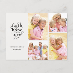 Faith Hope Love 4-Photo Family Christmas Postcard