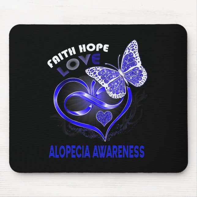 Faith Hope Love Alopecia Awareness Heart Butterfly Mouse Pad (Front)