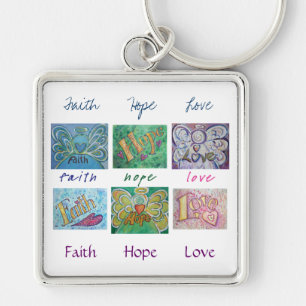 Faith Hope Love Angel Word Collage Keychain