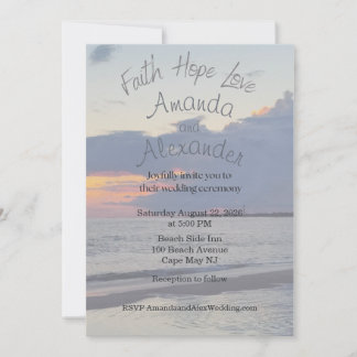 Faith Hope Love Beach Photo Wedding Invitation