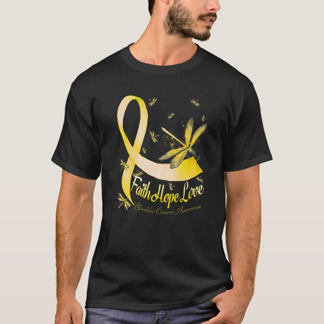 Faith Hope Love Bladder Cancer Awareness Dragonfly T-Shirt (Front)