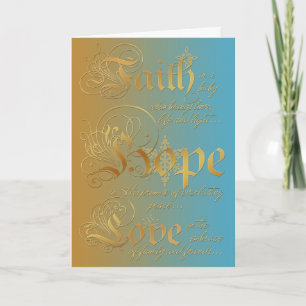 Faith, Hope, Love Blue and Gold Christmas Card