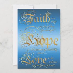 Faith, Hope, Love Blue, Gold Photo Christmas Card