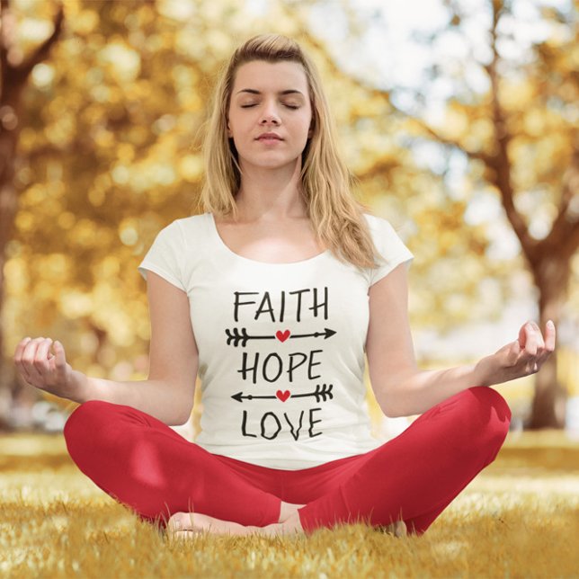 Faith Hope Love Boho Christian Arrow Red Heart T-Shirt (Inspirational Tee)