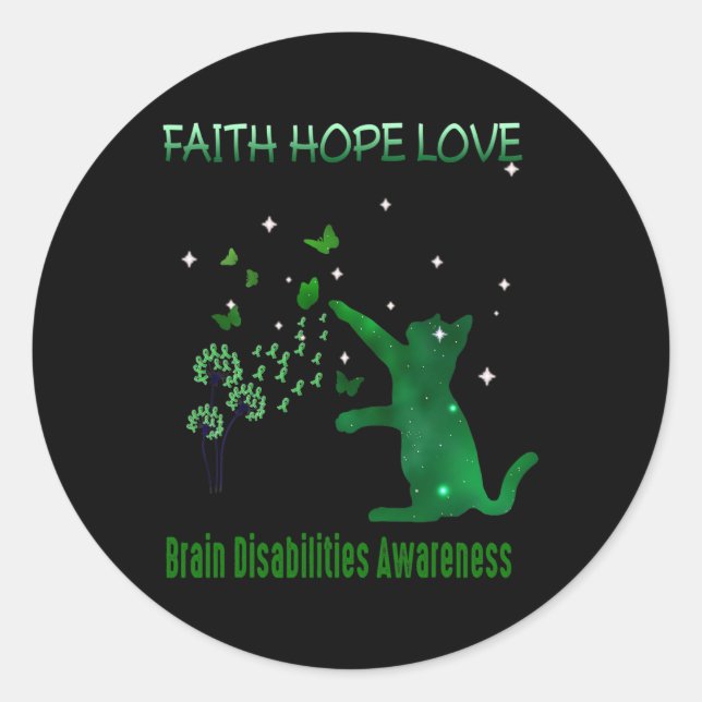 Faith Hope Love Brain Disabilities Awareness 1 Classic Round Sticker (Front)