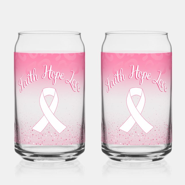 'Faith Hope Love' Breast Cancer Awareness Can Glass (Left)