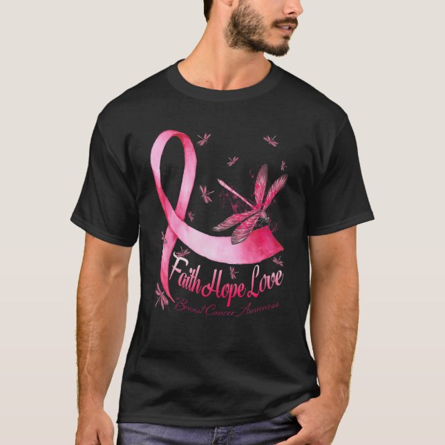 Faith Hope Love Breast Cancer Awareness Dragonfly T-Shirt (Front)