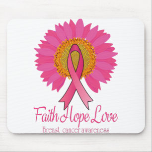 Faith Hope Love Breast Cancer Awareness Flower Mouse Pad