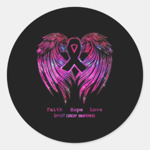 Faith Hope Love Breast Cancer Awareness Pink Wings Classic Round Sticker