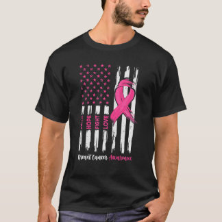 Faith Hope Love Breast Cancer Awareness USA Flag P T-Shirt