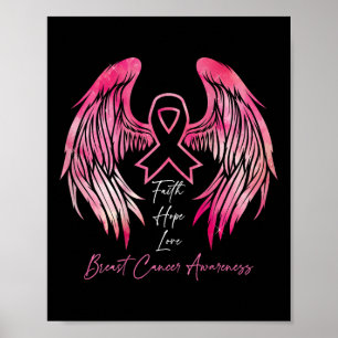 Faith Hope Love Breast Cancer Awareness Wings On B Poster