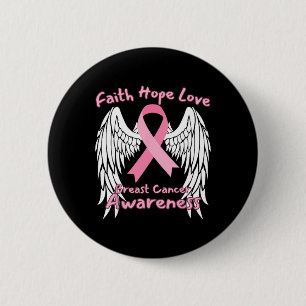 Faith Hope Love Breast Cancer Awareness Wings Pink 6 Cm Round Badge