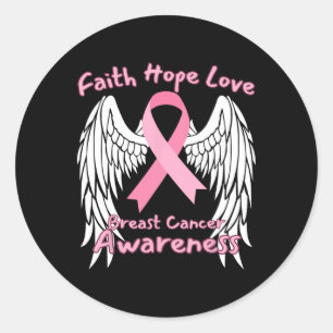Faith Hope Love Breast Cancer Awareness Wings Pink Classic Round Sticker