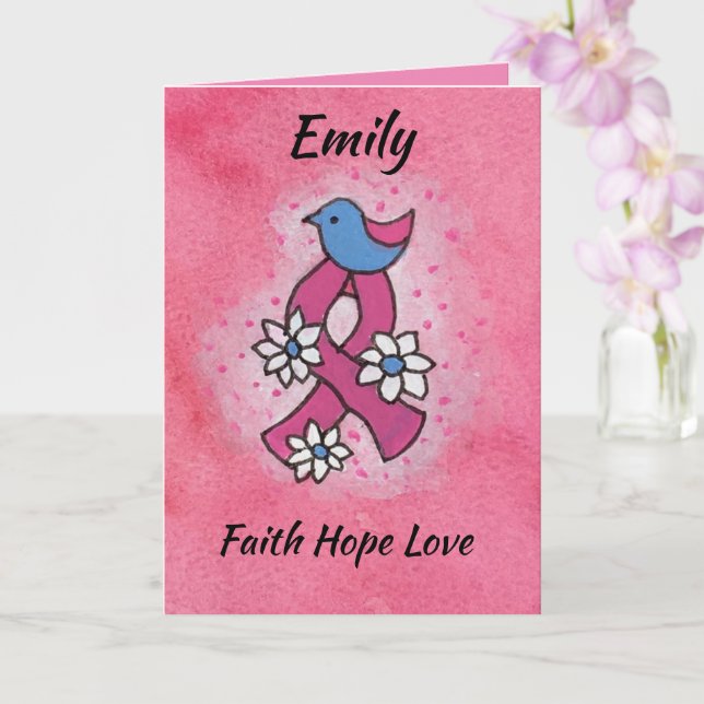 Faith Hope Love Breast Cancer Pink Ribbon Card (Orchid)