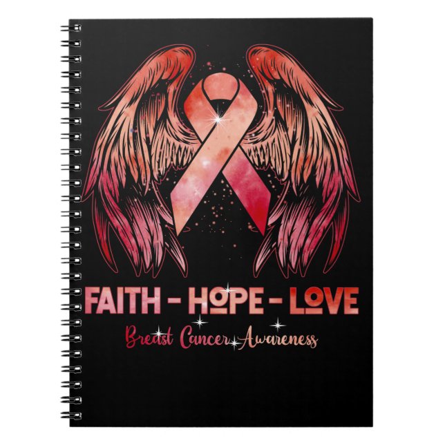Faith hope love breast cancer pink wings back notebook (Front)