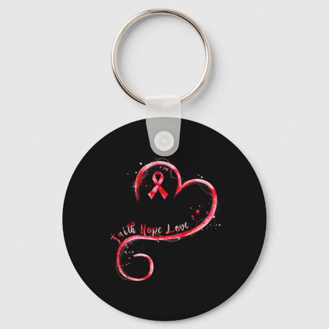 Faith Hope Love Burgundy Ribbon Brain Aneurysm Awa Key Ring (Front)