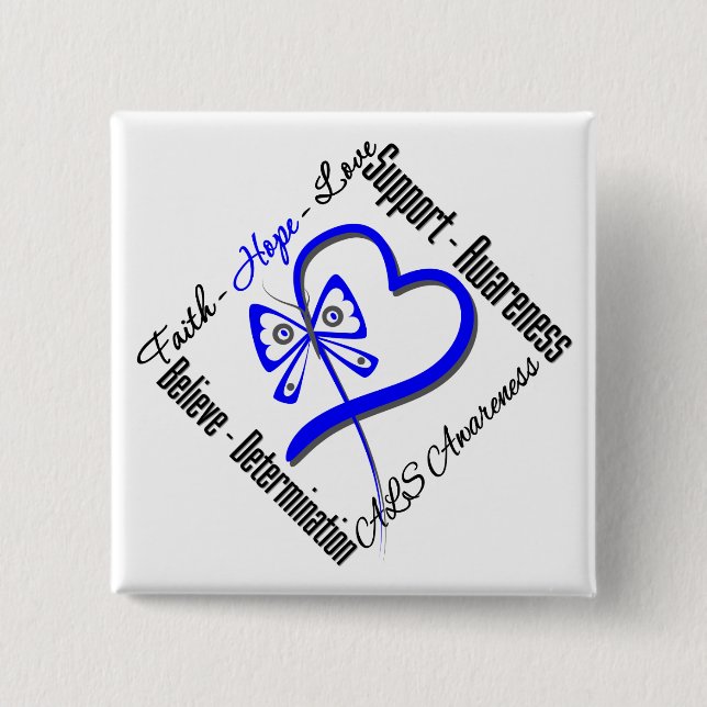 Faith Hope Love Butterfly - ALS Awareness 15 Cm Square Badge (Front)