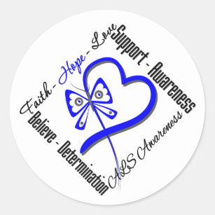 Faith Hope Love Butterfly - ALS Awareness Classic Round Sticker