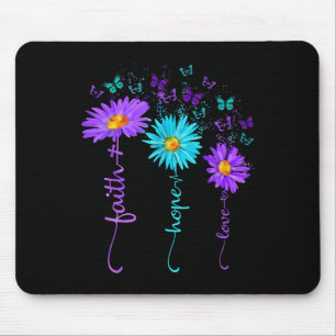 Faith Hope Love Butterfly Daisy Suicide Prevention Mouse Pad