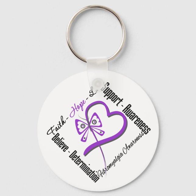Faith Hope Love Butterfly - Fibromyalgia Awareness Key Ring (Front)