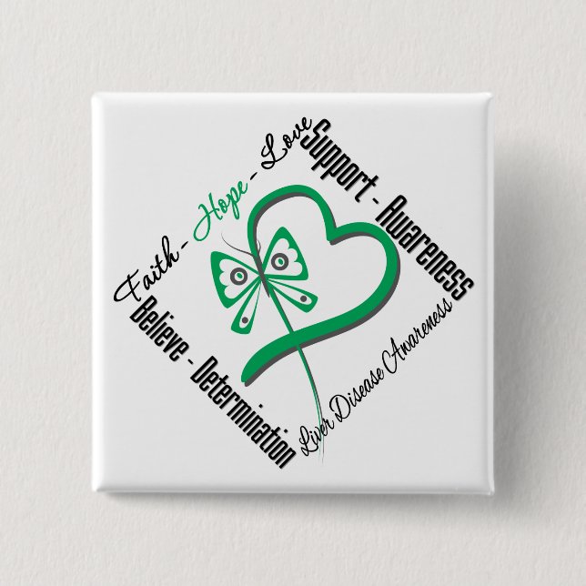Faith Hope Love Butterfly - Liver Disease 15 Cm Square Badge (Front)