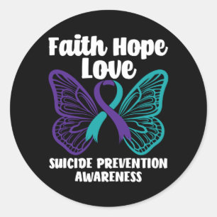 Faith Hope Love Butterfly Prevention Awareness Classic Round Sticker