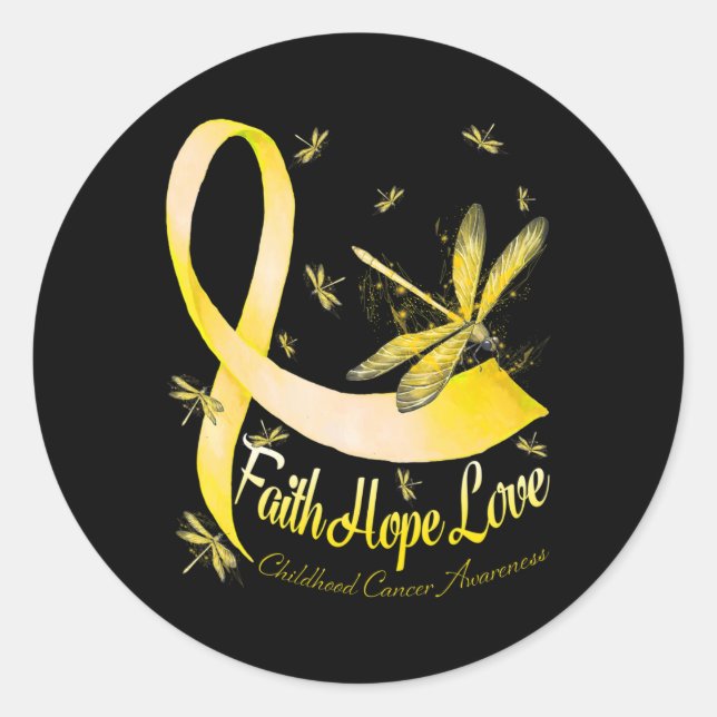 Faith Hope Love Childhood Cancer Awareness Dragonf Classic Round Sticker (Front)