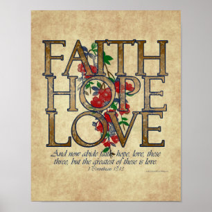 Faith Hope Love Christian Bible Verse Poster