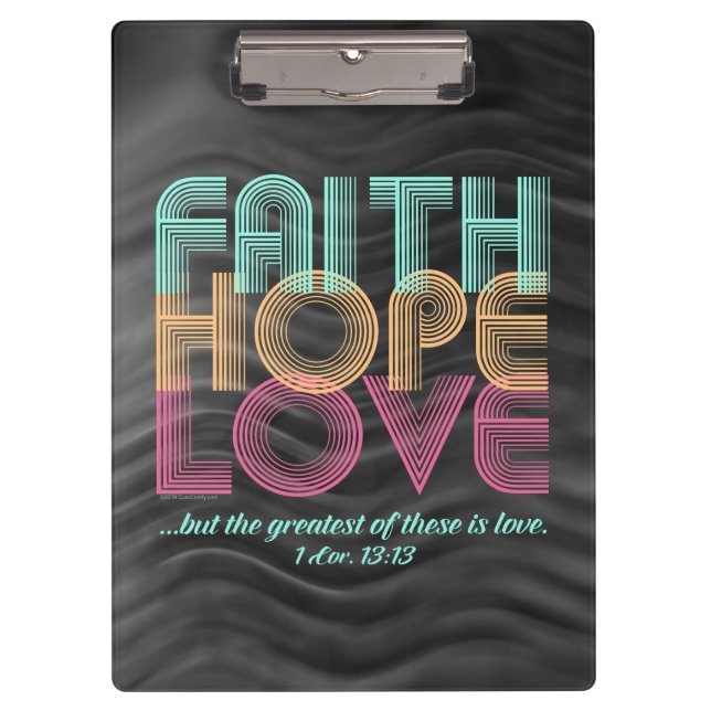 Faith Hope Love Christian Bible Verse Retro Clipboard (Front)
