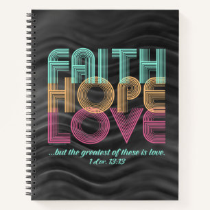 Faith Hope Love Christian Bible Verse Retro Notebook