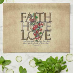 Faith Hope Love Christian Bible Verse Tea Towel