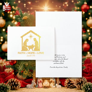 FAITH HOPE LOVE Christian Christmas Nativity Gold Foil Card