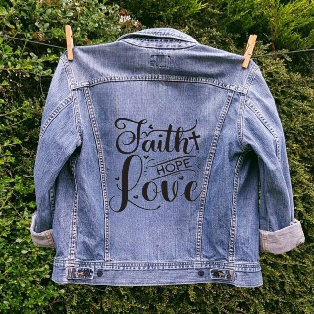Faith Hope Love Christian Cross Girly Denim Jacket (Creator Uploaded)