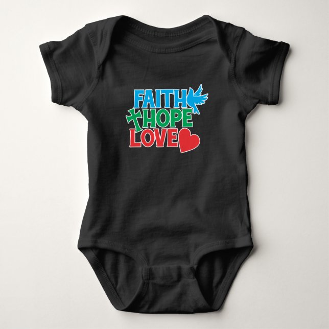 Faith Hope Love Christian Religious Jesus Baby Bodysuit (Front)