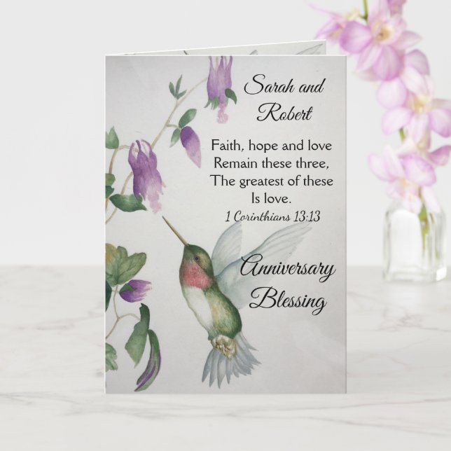 Faith Hope Love Couple Anniversary Blessing Card (Orchid)