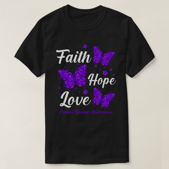Faith Hope Love Crohn's Disease Awareness Butterfl T-Shirt (Design Front)