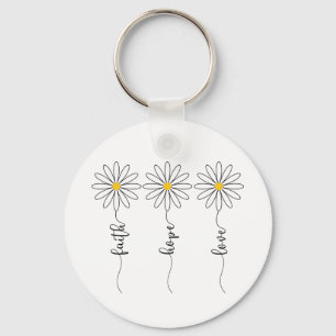 Faith Hope Love Daisies Key Ring