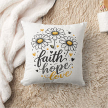 Faith, Hope, Love & Daisies Throw Pillow