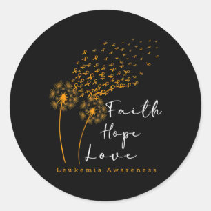 Faith Hope Love' Dandelion Orange Ribbon Leukaemia Classic Round Sticker