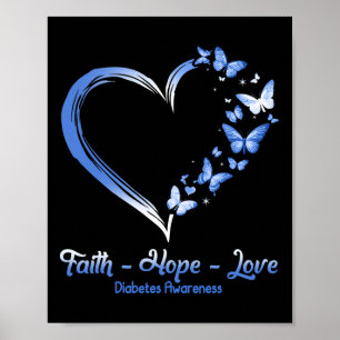 Faith Hope Love Diabetes Awareness Heart Butterfly Poster