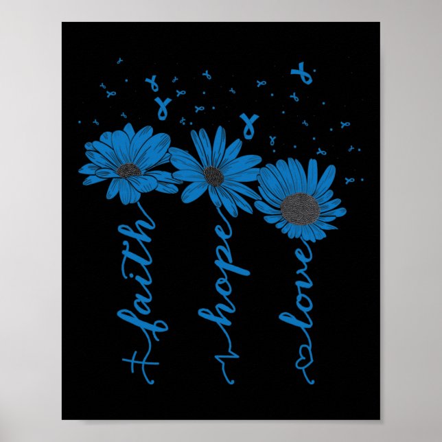 Faith Hope Love Diabetes Awareness Month Blue Ribb Poster (Front)