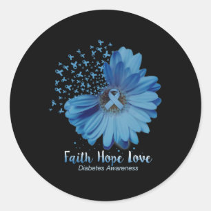 Faith Hope Love Diabetes Awareness Sunflower Classic Round Sticker