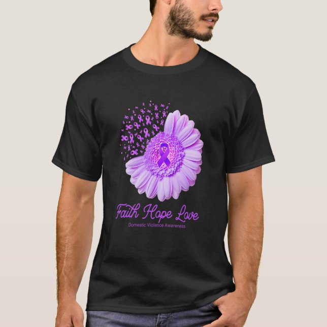 Faith Hope Love Domestic Violence Awareness Flower T-Shirt (Front)
